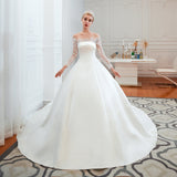 Romantic Lace Long Sleevess Princess Satin Wedding Dress-showprettydress