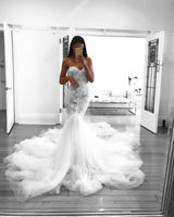 Romantic Sweetheart Lace White Sheer Wedding Dress Mermaid Bridal Gown-showprettydress