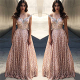 Rose Gold Sequins Evening Dresses |Off-the-Shoulder Chic Bling-bling Prom Party Gowns-showprettydress