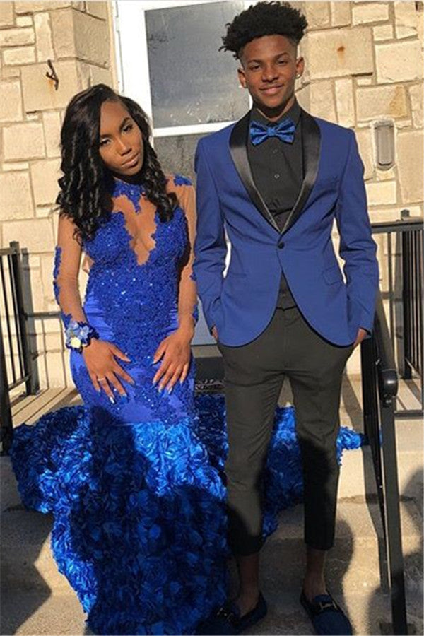 Royal Blue Shawl Lapel Prom Suits Online Two Pieces One Button Tuxedo for Men-showprettydress