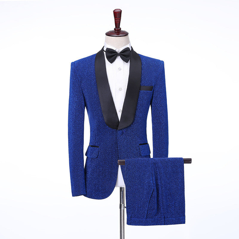 Royal Blue Shawl Lapel Shiny Slim Fit Wedding Men Suits-showprettydress