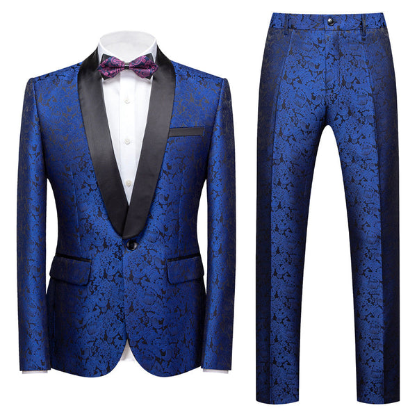 Royal Blue Slim Fit One Button Jacquard Wedding Men Suits-showprettydress