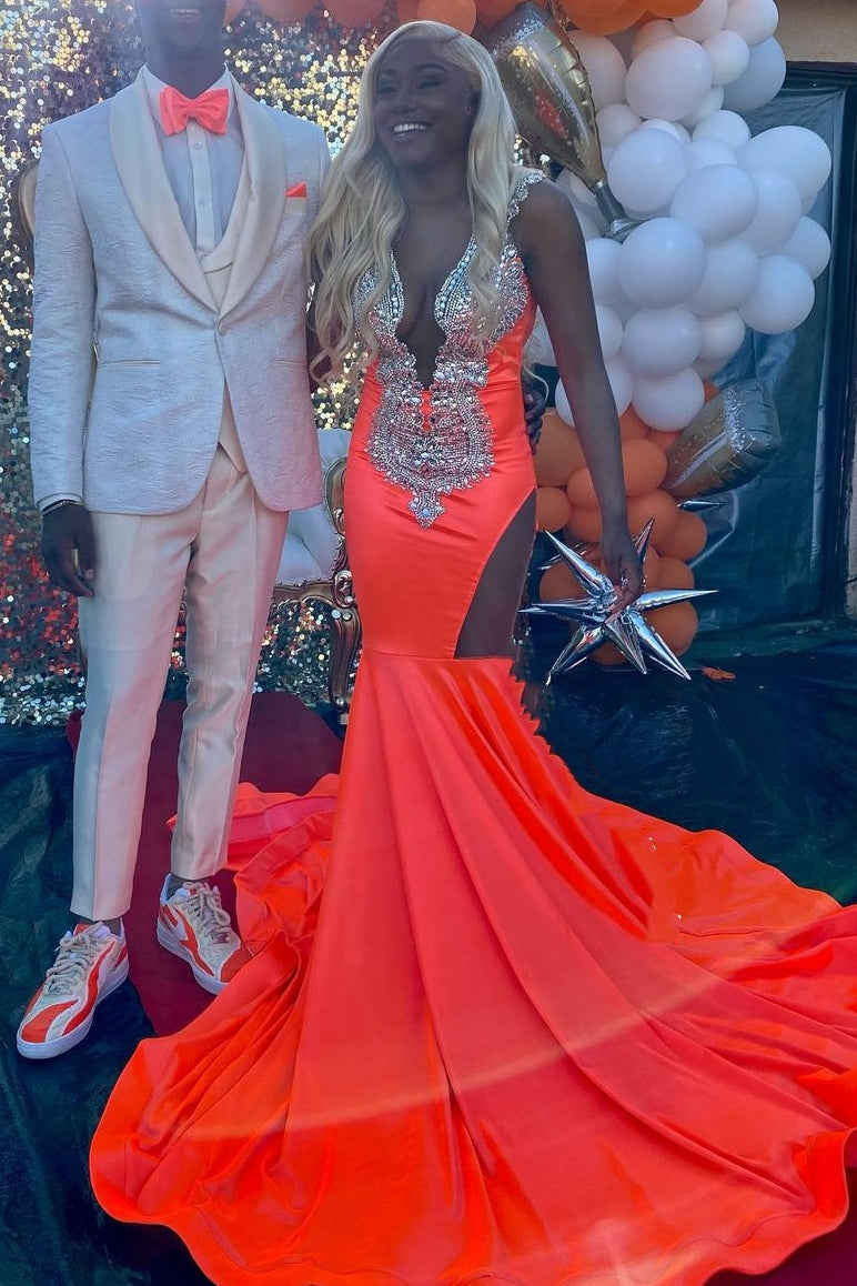Ruby Cutout Long Mermaid Court Train Silver Sequined Prom Dresses-showprettydress