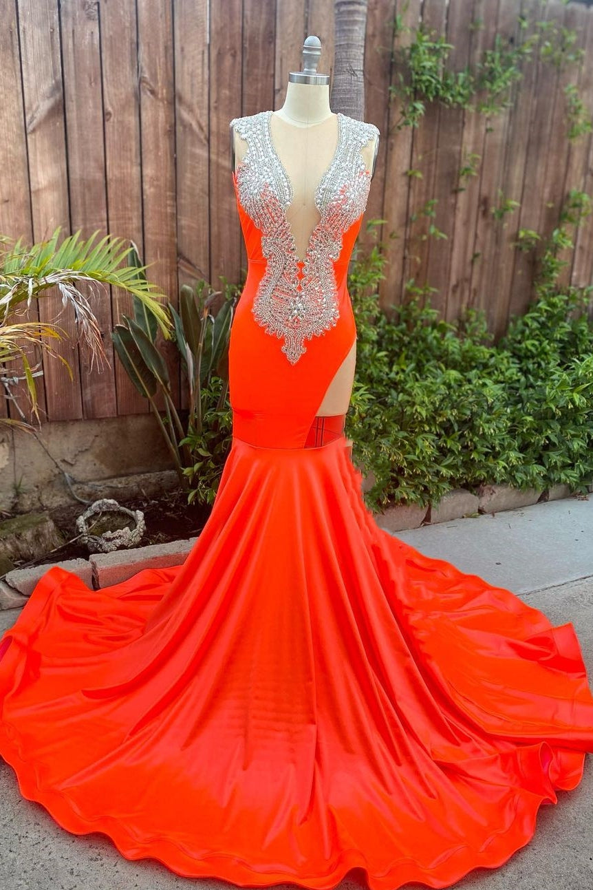 Ruby Cutout Long Mermaid Court Train Silver Sequined Prom Dresses-showprettydress