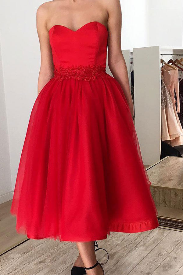 Ruby Sweetheart Short Ankle-length Homecoming Dress with Belt-showprettydress