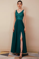 Rust A-line Chiffon V-neck Open-back Prom Dress-showprettydress