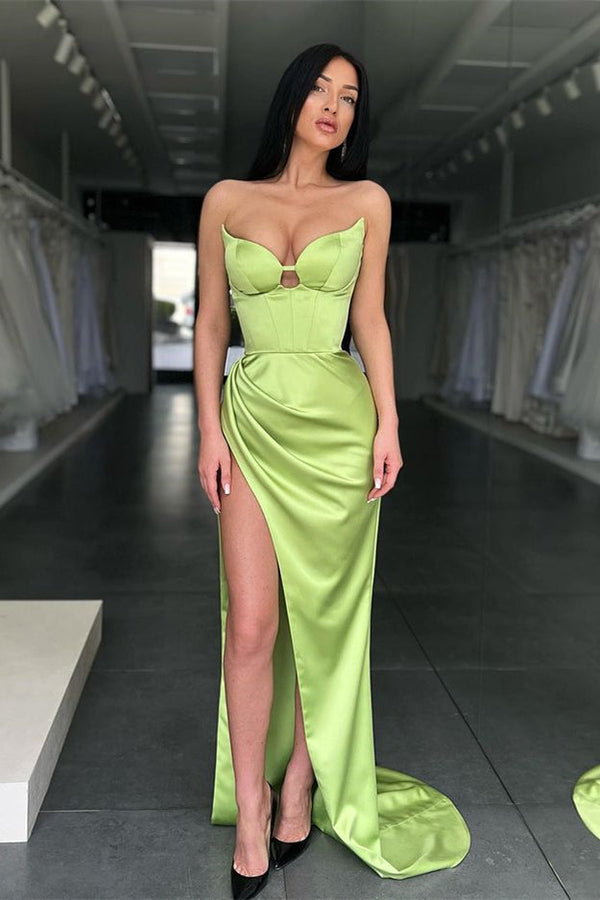 Sage Green Sweetheart Mermaid Evening Dress Sleeveless With Slit-showprettydress