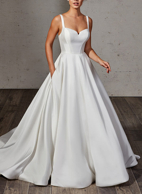 Satin Wedding Dress Ball-Gown Princess Elegant Sweetheart Neckline Sweep Train-Showprettydress