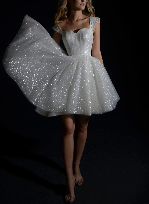 Sequin Sleeveless Short Elegant Sweetheart Chic A-line Wedding Dresses-Showprettydress
