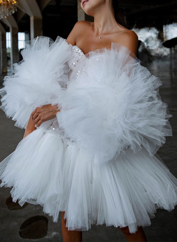 Sequined Wedding Dresses Chic A-line Elegant Sweetheart Short-Showprettydress