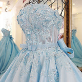 Sequins Applique Lace A-Line Strapless Floor-Length Beading Evening Dresses-showprettydress
