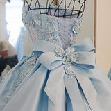 Sequins Applique Lace A-Line Strapless Floor-Length Beading Evening Dresses-showprettydress