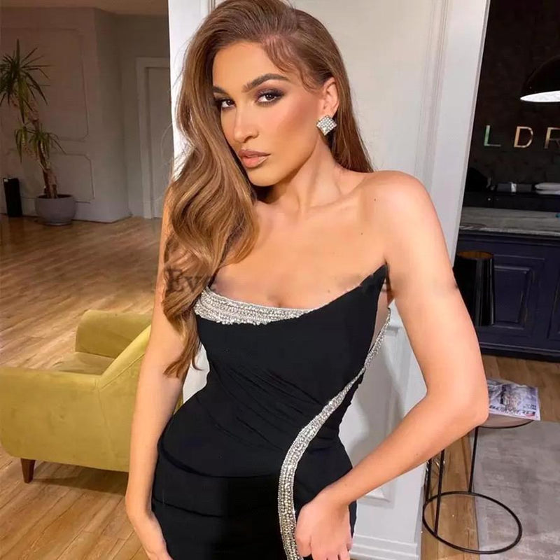 Sexy Black Mermaid Slit Prom Dress With Silver Sequins-showprettydress