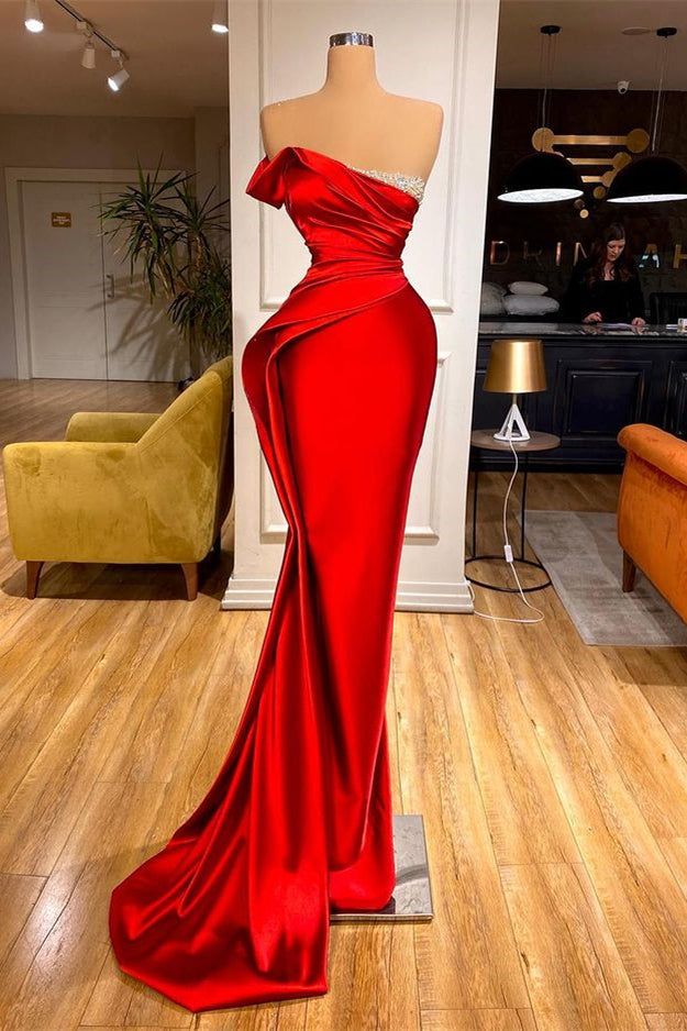 Sexy Red Long Mermaid Prom Dress With Beads Ruffles-showprettydress