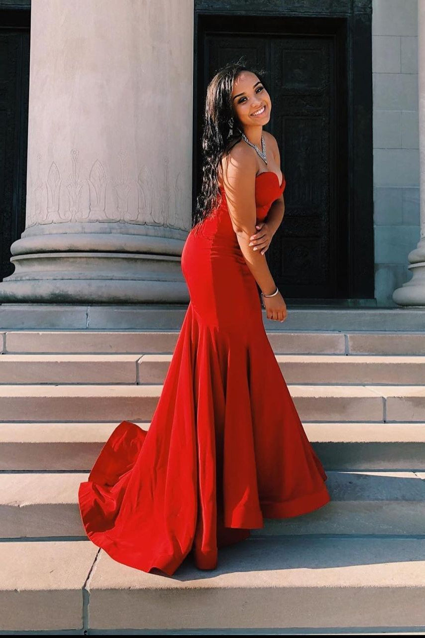 Sexy Red Sweetheart Chiffon Mermaid Prom Dress Long-showprettydress