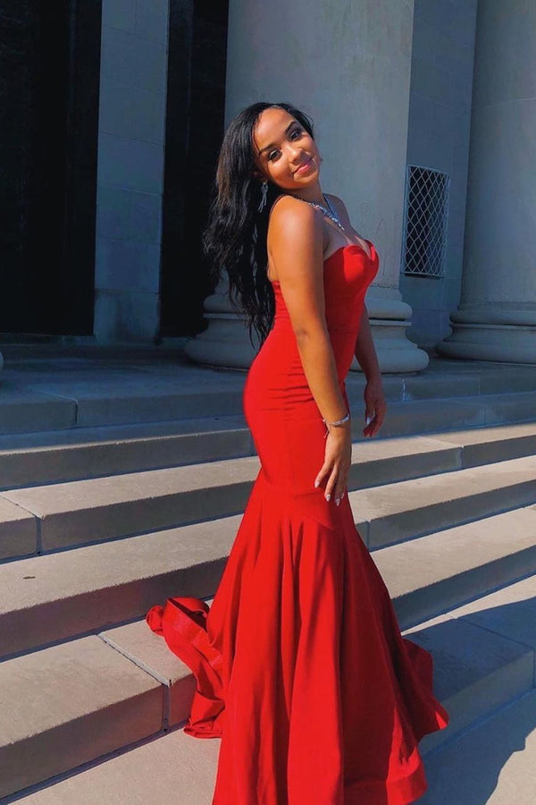 Sexy Red Sweetheart Chiffon Mermaid Prom Dress Long-showprettydress