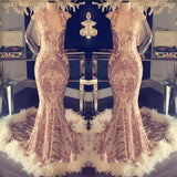 Sexy V-neck Halter Mermaid Prom Dress Gold Sequins Long Backless-showprettydress