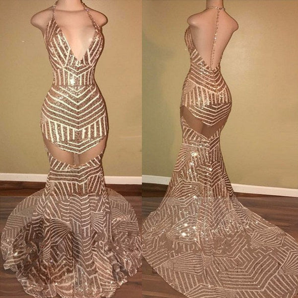 Sexy V-Neck Sequins Mermaid Long Prom Dress On Sale-showprettydress