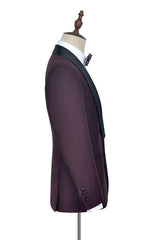 Sharp-looking Black Shawl Collor One Button Burgundy Wedding Suits for Men-showprettydress
