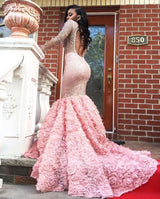 Sheer Tulle Beads Sequins Long Sleeves Prom Dresses Mermaid Flowers Luxurious Evening Gowns New Arrival-showprettydress