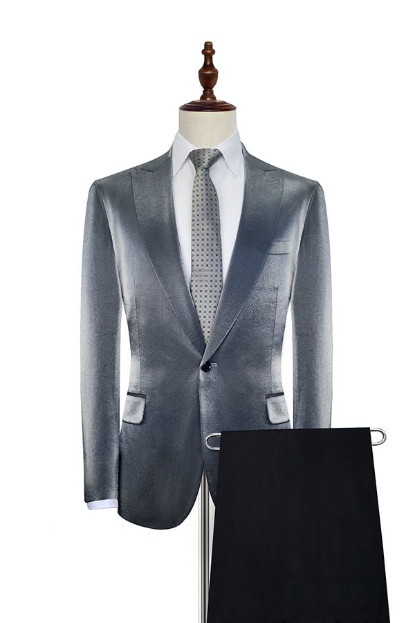 Shiny Silver Marriage Suits Glittering Peak Lapel Suits for Men-showprettydress