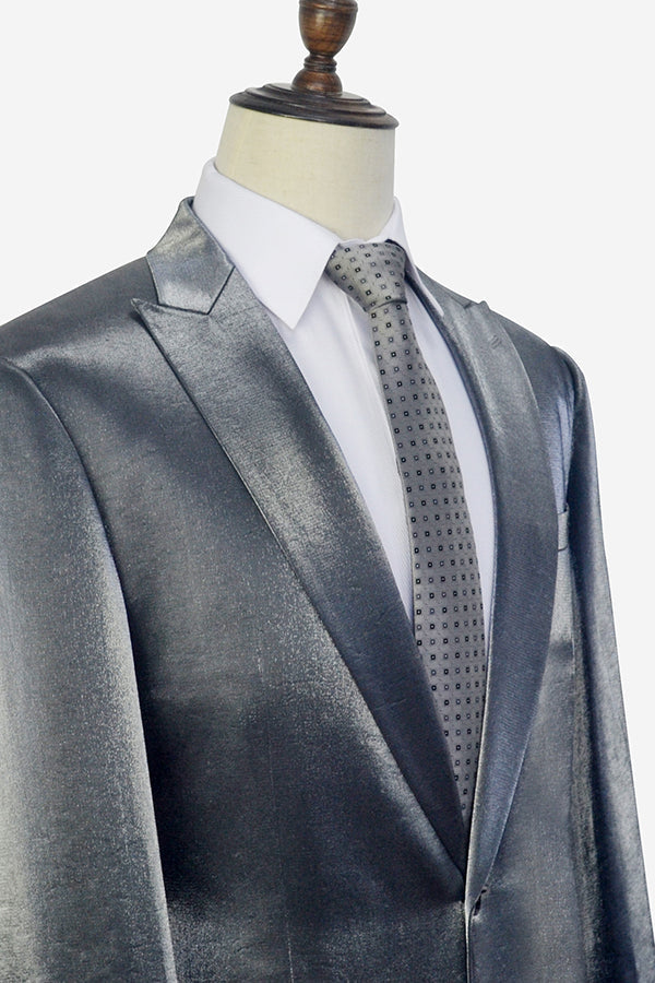 Shiny Silver Prom Suits Glittering Peak Lapel Suits for Men-showprettydress
