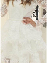 Short A-line Lace Tulle Jewel Neck Wedding Dresses with Sleeves-showprettydress