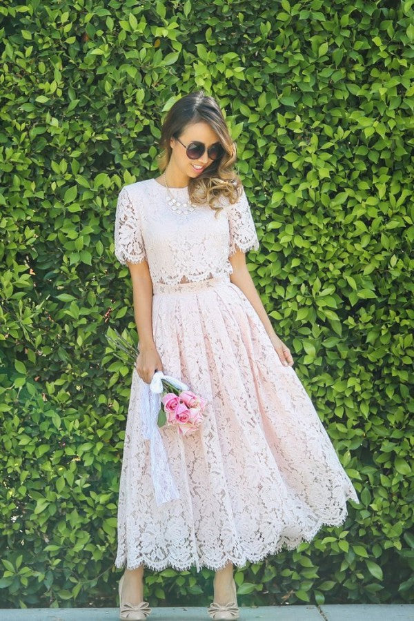 Short Sleeves Princess Ankle-length Summer Homecoming Dresses-showprettydress