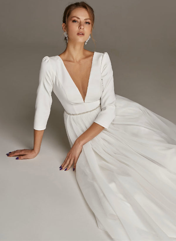 Short Wedding Dresses Sleeves-Showprettydress