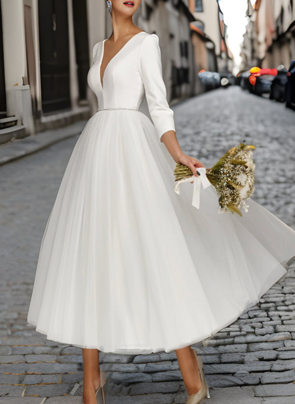 Short Wedding Dresses Sleeves-Showprettydress