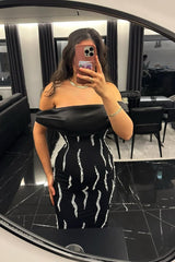 Showprettydess Amazing Black Satin Strapless Off-the-Shoulder Slim Long Prom Dress with Beadings-showprettydress