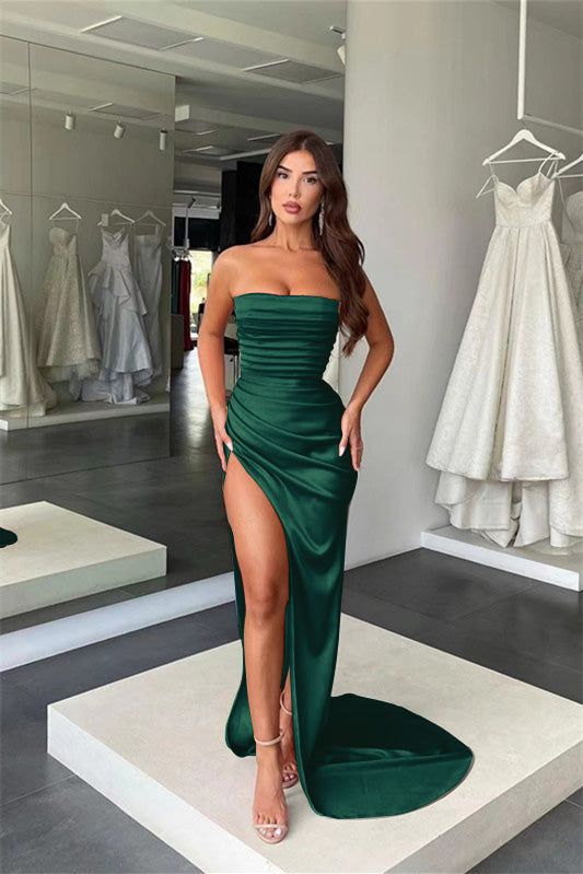 Showprettydess Amazing Coral Strapless Mermaid Prom Dress with Pleats & Slit-showprettydress