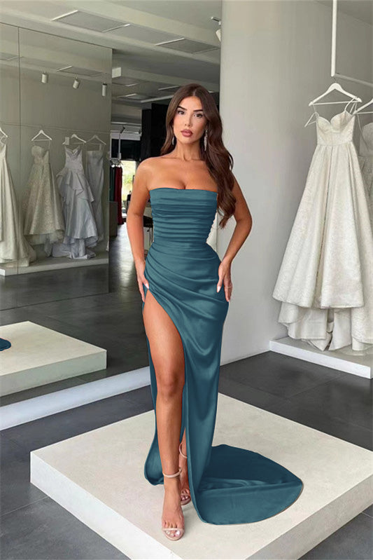 Showprettydess Amazing Coral Strapless Mermaid Prom Dress with Pleats & Slit-showprettydress