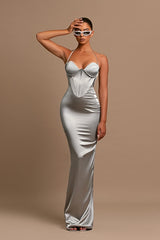 Showprettydess Attractive Silver Halter Neck Sleeveless Tight Mermaid Prom Dress-showprettydress