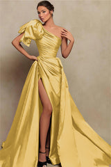 Showprettydess Beautiful Burgundy One-Shoulder Mermaid Prom Dress with Slit-showprettydress