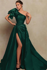 Showprettydess Beautiful Burgundy One-Shoulder Mermaid Prom Dress with Slit-showprettydress