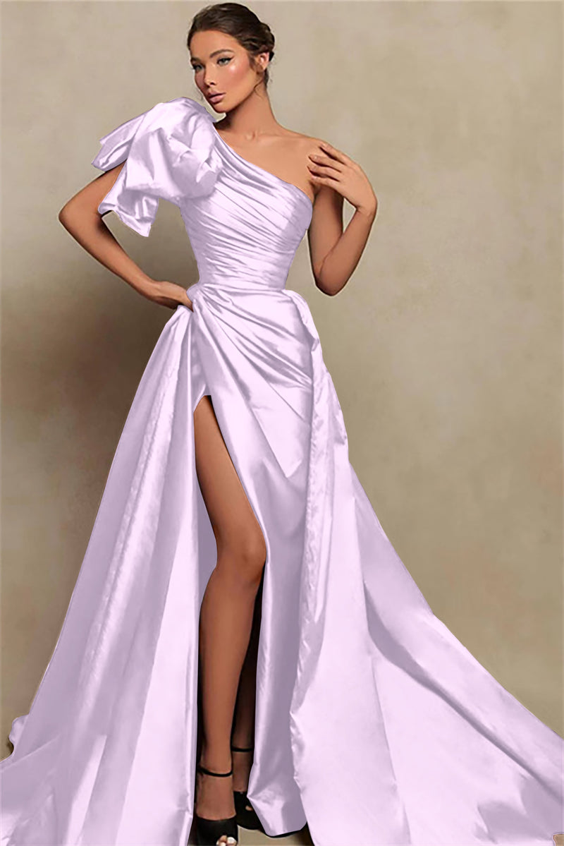 Showprettydess Beautiful Burgundy One-Shoulder Mermaid Prom Dress with Slit-showprettydress