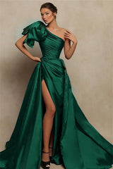 Showprettydess Beautiful Burgundy One-Shoulder Mermaid Prom Dress with Slit-showprettydress