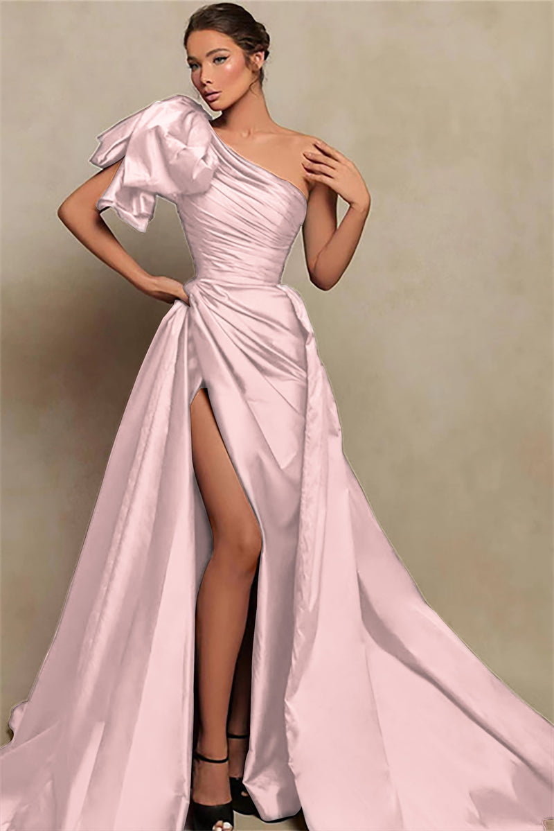 Showprettydess Beautiful Burgundy One-Shoulder Mermaid Prom Dress with Slit-showprettydress