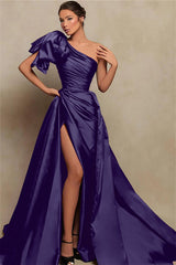Showprettydess Beautiful Burgundy One-Shoulder Mermaid Prom Dress with Slit-showprettydress