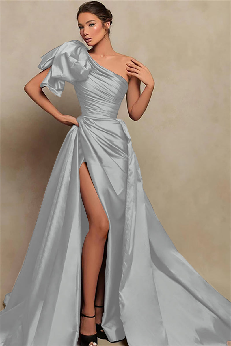 Showprettydess Beautiful Burgundy One-Shoulder Mermaid Prom Dress with Slit-showprettydress