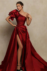 Showprettydess Beautiful Burgundy One-Shoulder Mermaid Prom Dress with Slit-showprettydress