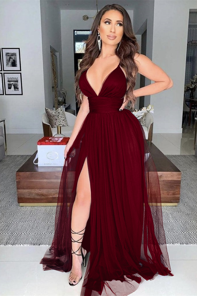 Showprettydess Black Modern V-Neck Prom Dress with Slit-showprettydress