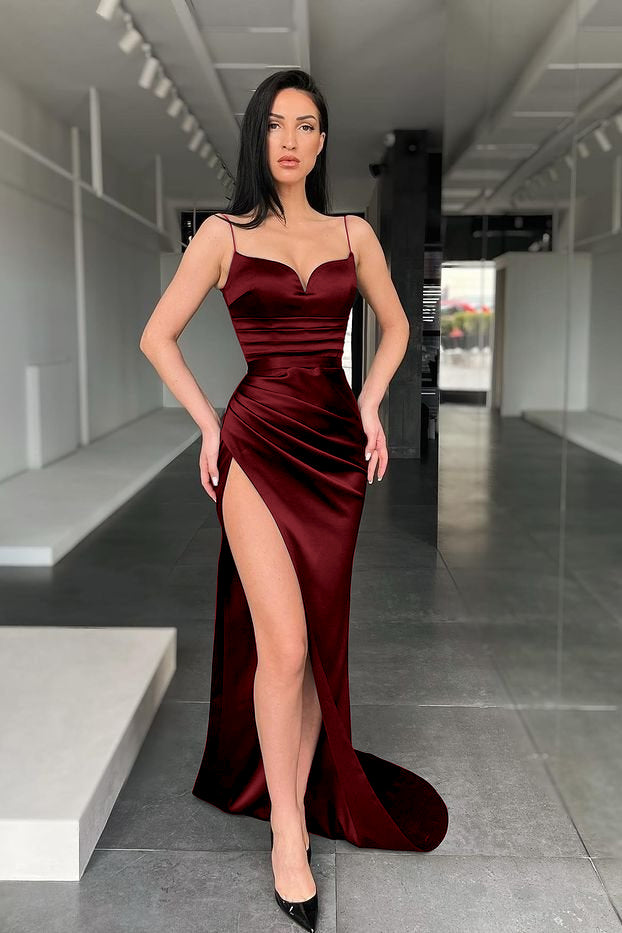 Showprettydess Black Spaghetti-Strap Mermaid Prom Dress with Split-showprettydress