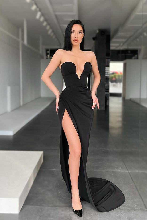 Showprettydess Black Sweetheart Mermaid Evening Dress with Split-showprettydress