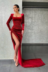 Showprettydess Burgundy Mermaid Long Sleeves Evening Dress-showprettydress