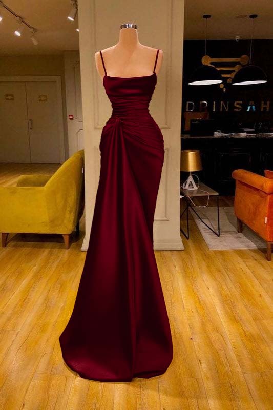 Showprettydess Cabernet Spaghetti-Strap Mermaid Prom Dress with Ruffles-showprettydress