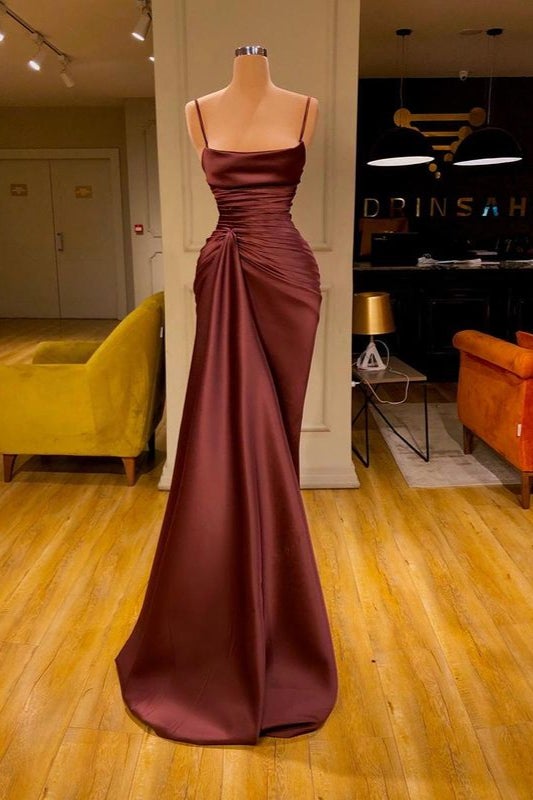 Showprettydess Cabernet Spaghetti-Strap Mermaid Prom Dress with Ruffles-showprettydress