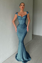 Showprettydess Cap Sleeves Long Mermaid Sequined Prom Dress-showprettydress