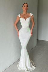 Showprettydess Cap Sleeves Long Mermaid Sequined Prom Dress-showprettydress